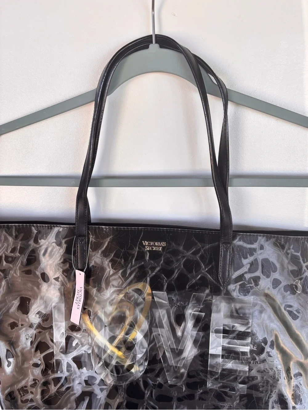 Victoria's Secret Black Clear Tote with LOVE Graphic